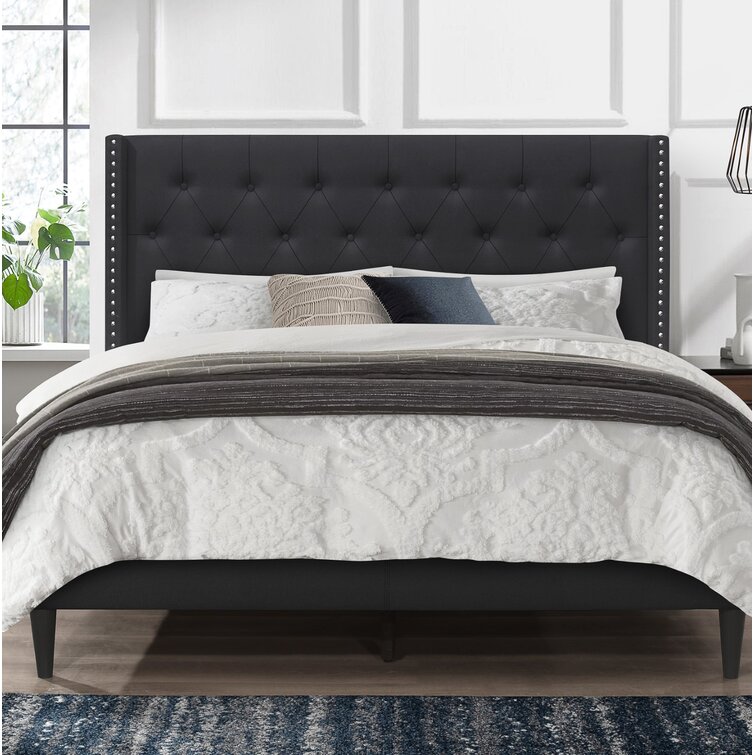 Upholstered platform store bed black